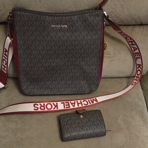 Michael Kors Dark Gray and Burgundy Crossbody Bag